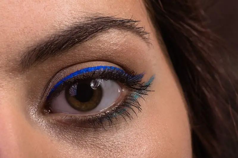 close-up of woman's eye makeup: eyeliner and mascara
